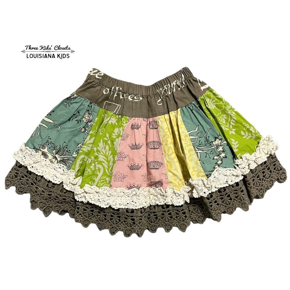 Mustard Pie 3T Mixed Print Lace Twirl Skirt